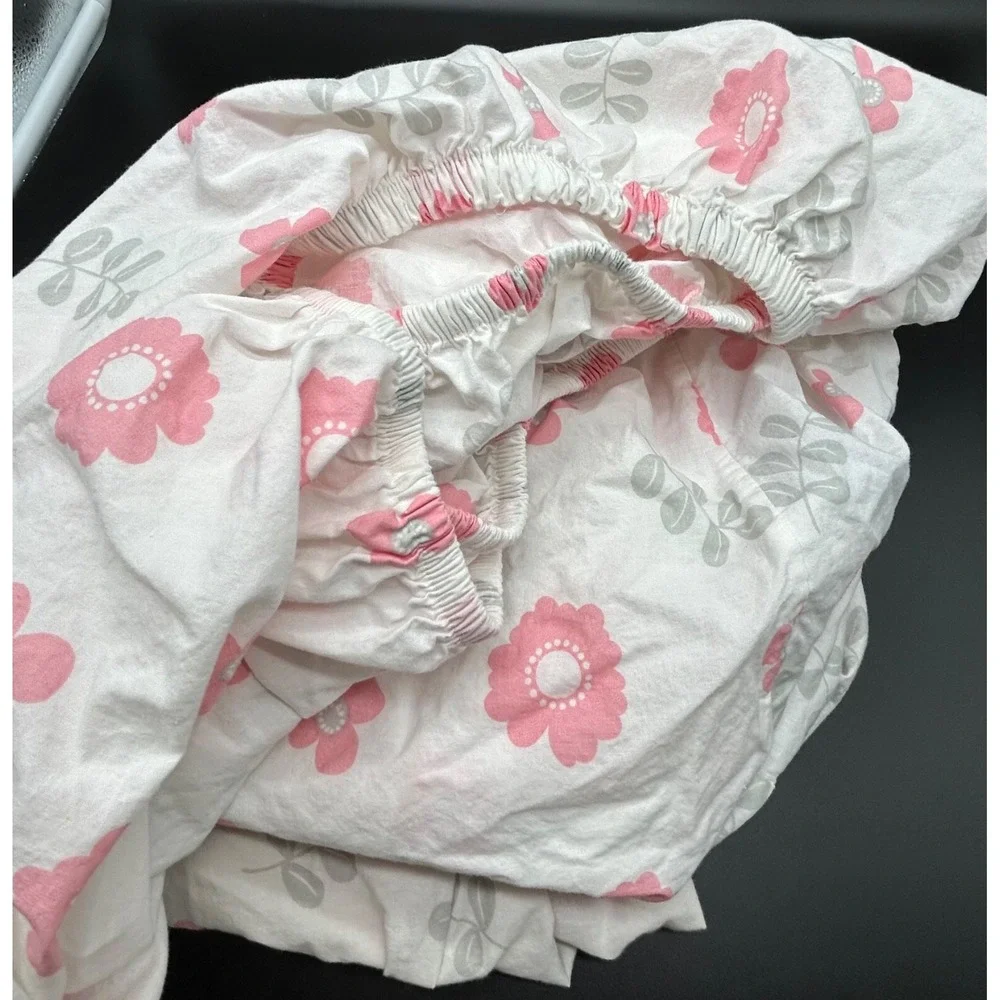 Saturday Park Sheet Set Flat Fitted Twin Cases Cutout Floral Pink Grey‎ White